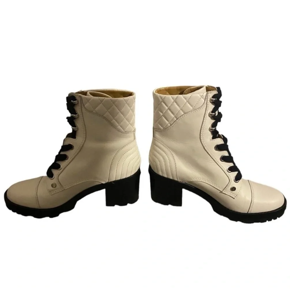 Marc Fisher Leather Combat Boots In Ivory Wyomi Style - Picture 8 of 11